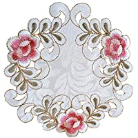 EQLEF Doilies - Juego de 4 manteles individuales bordados- diseño floral de encaje para jarrón de 24-8 x 24-8 cm
